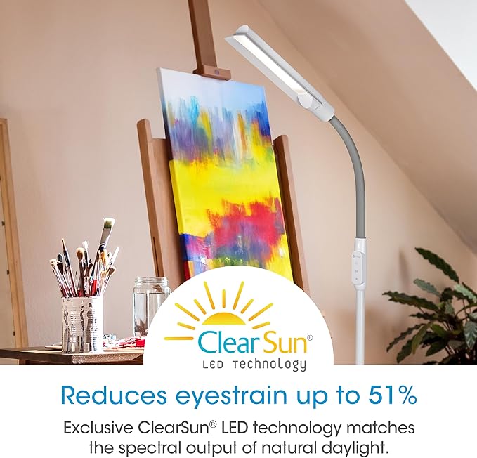 OttLite WingShade LED Floor Lamp, Clearsun, White, Shipper