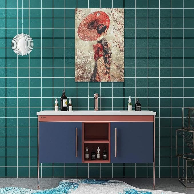 Fleruku Vintage Japanese Wall Art Japanese Geisha Wall Decor Japan Women Pictures Canvas Painting Artwork Home Decorations for Living Room Bedroom Bathroom Office 16"x24"