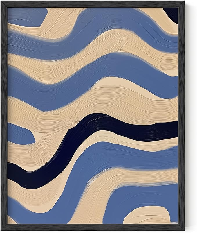 HAUS AND HUES Modern Abstract Wall Art - Blue and Green Living Room Art, Modern Artwork for Walls, Minimalist Picture for Living Room(Blue Abstract Pattern 4, Unframed, 11x14)