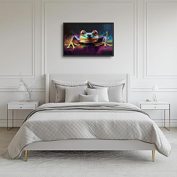 Kylora Frog Wall Art Banksy Frog Pictures Wall Decor Graffiti Street Prints Modern Artwork Abstract Painting Home Office Decorations For Kitchen Bathroom Bedroom Dining Living Room 36"x24"