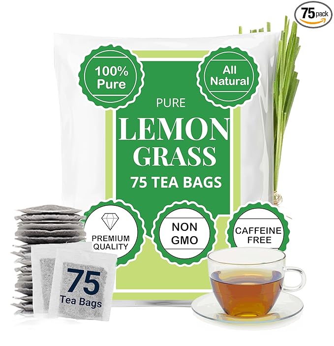 Lemongrass Tea-75 TeaBags, Te De Limon, Natural Lemongrass Tea Bags, Caffeine Free, Sugar Free. Perfect For Hot & IcedTea. By Akshit