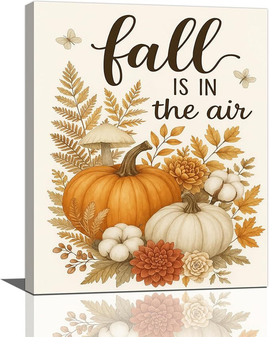 Fall Wall Decor Pumpkin Cotton Wall Art Autumn Pumpkin Canvas Pictures Painting Fall Signs Artwork Framed Decoration for Living Room Bedroom Dining Room Office Gifts 16"x20"