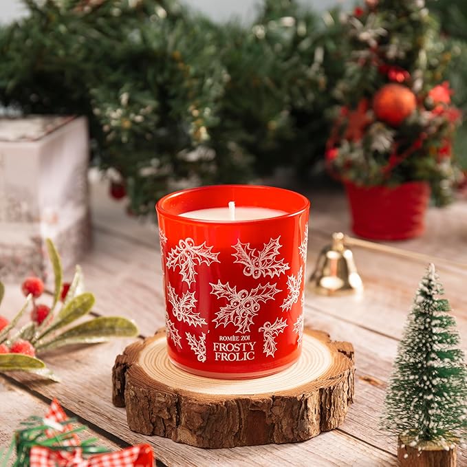 Christmas Scented Jar Candle - 6oz Soy Wax Candle - Frosty Frolic Infused with Pine Forest Aroma - with Beautiful Keepsake Box Special for Christmas/Holiday Gifts