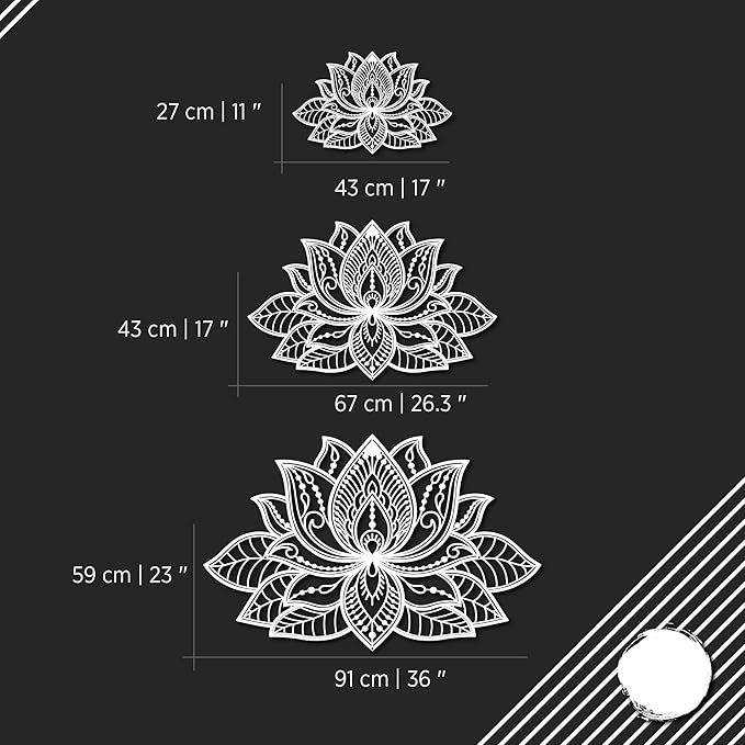 Colorfull Worlds Mandala Metal Wall Decor, Lotus Flower Meditation Room Decor, Minimalist Zen Garden Bohemian Gift for New Year (26.3" x 17" | 67 x 43 cm, Black)