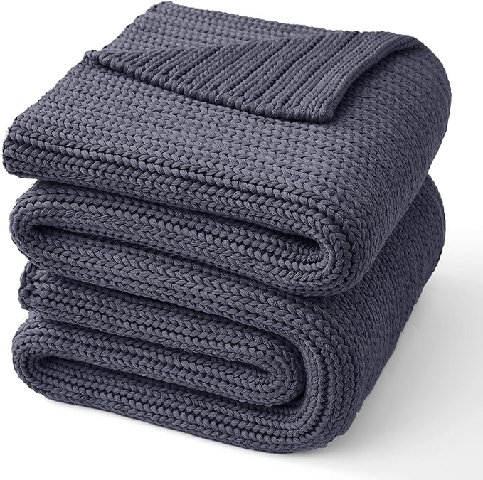 Guohaoi Knitted Weighted Blanket for Adults (Dark Grey 50"x75" 20lbs) No Beads Cooling Throw Blanket for Hot Sleepers, Home Decor Breathable Chunky Knit Heavy Blanket Use on Full Size Bed