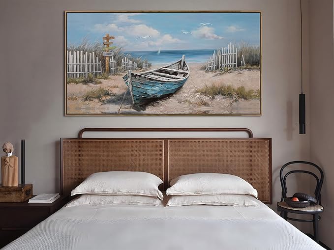 Ardemy Framed Blue Wall Art for Bedroom Canvas Picture Wall Decor Living Room, Textured Painting Beach Seascape Picture Artwork Kitchen Bathroom Dining Room Home Office, Large 40"x20"