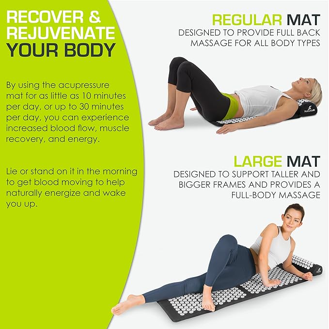 ProsourceFit Acupressure Mat and Pillow Set for Back/Neck Pain Relief and Muscle Relaxation, Large - Gray/Gray