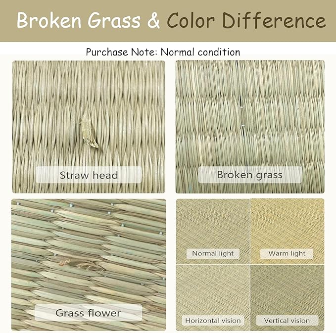 HAGiHARA Japanese Tatami Mat, Patchwork Tatami Floor Mats, 96" x 64" Foldable Square with Non-Slip Design for Bedroom, Crawling and Yoga, Made of Rush Grass, Igusa(with Edge/6 Picecs)