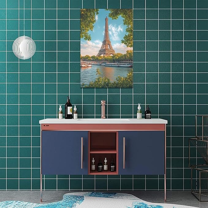 Eiffel Tower Wall Art Paris Eiffel Tower Wall Decor Cityscape Pictures Canvas Painting Framed Artwork Home Decorations for Bathroom Living Room Bedroom Office Kitchen 16"x24"