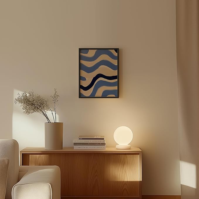 HAUS AND HUES Modern Abstract Wall Art - Blue and Green Living Room Art, Modern Artwork for Walls, Minimalist Picture for Living Room(Blue Abstract Pattern 4, Black Frame, 11x14)