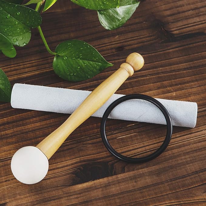 Leize Quartz Crystal Singing Bowl F Note Heart Chakra White 8" with Heavy Duty Carrying Case Suede Striker