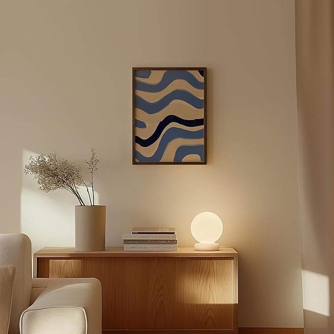 HAUS AND HUES Modern Abstract Wall Art - Blue and Green Living Room Art, Modern Artwork for Walls, Minimalist Picture for Living Room(Blue Abstract Pattern 4, Walnut Frame, 12x16)