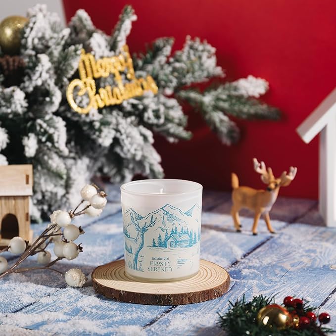 Christmas Scented Jar Candle - 6oz Soy Wax Candle - Frosty Serenity Infused with Frosted Mint & Fir Aroma - with Beautiful Keepsake Box Special for Christmas/Holiday Gifts