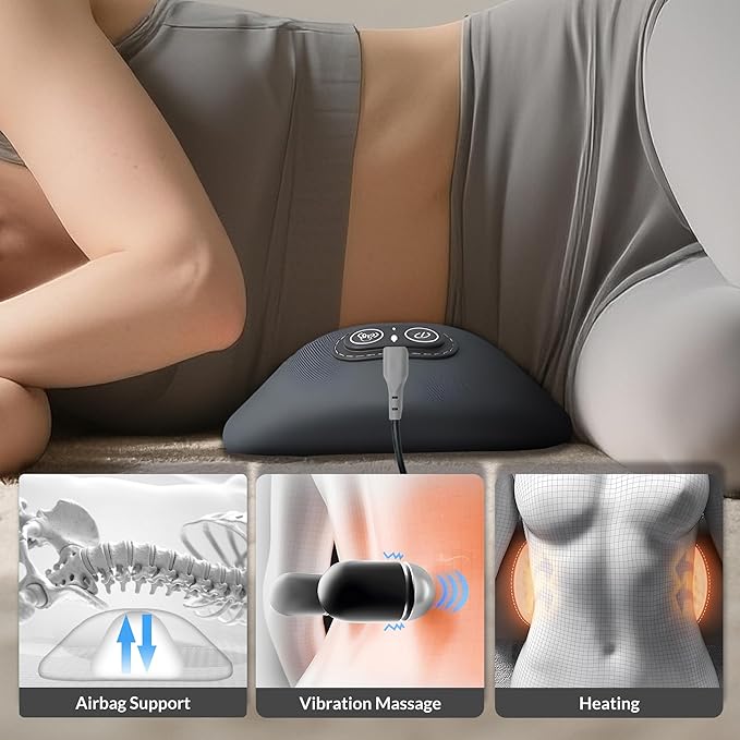 3 in 1 Back Massager, Electric Lumbar Support Pillow Heat Vibration Massage Lower Back Spine Decompression Device