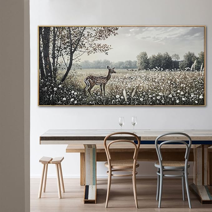 yiijeah Farmhouse Wall Decor - Large Canvas Wall Art Artwork Deer Landscape Vintage Floral Rustic Print Neutral Picture Artwork for Home Living Room Bedroom Office Decoration