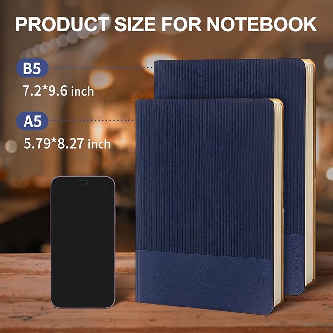 Lined Journal Notebook for Work College Ruled Note Book 7.2"x9.6" B5 PU Leather Daily Journaling 160 Pages for Women Men Writing Home School Supplies Business