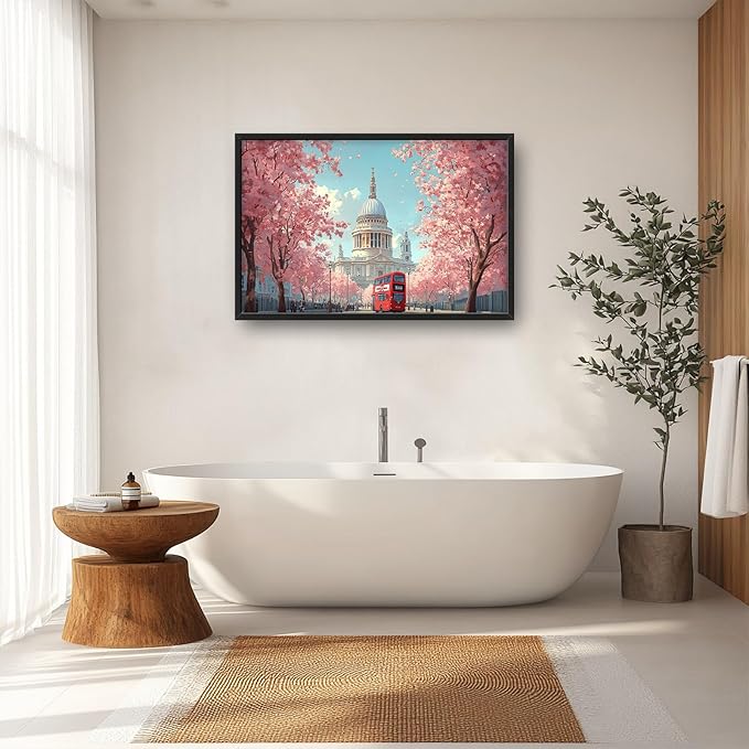 London Paul’s Cathedral Large Wall Art Cityscape Cherry Blossom Pictures Wall Decor Street Scene Canvas Spring Print Painting Modern Artwork Home Decoration for Living Room Bathroom Bedroom Office Framed 36"x24"