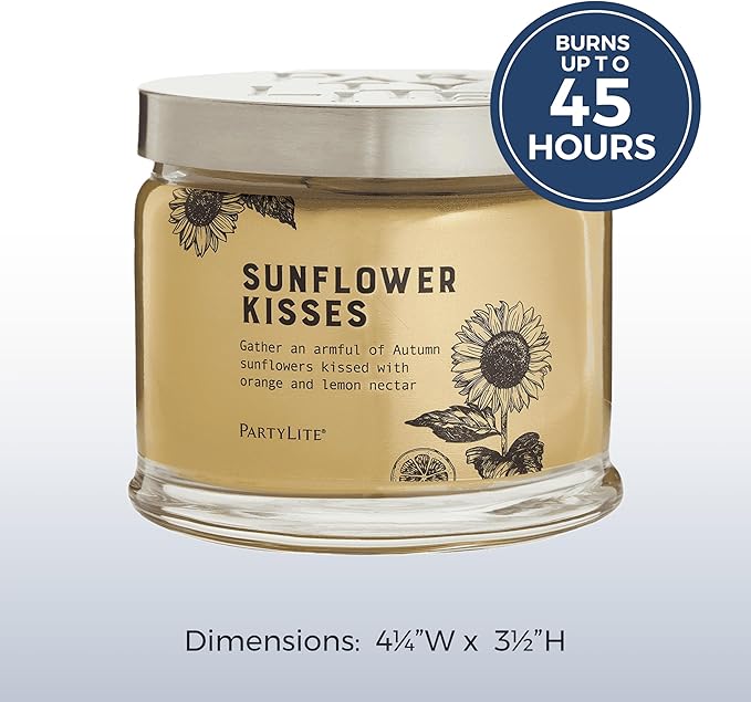 PartyLite 3-Wick Jar Candle, Highly Fragranced Clean Burning Glass Candle, 25-45 Hours Burn Time (Sunflower Kisses)