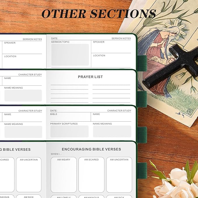 JUBTIC Bible Study Journal– Church Notes Notebook for Note Taking & Reflection, Guided Daily Faith Journal Journaling Kit – Faith Based Religious Gifts & Accessories (Dark Green)