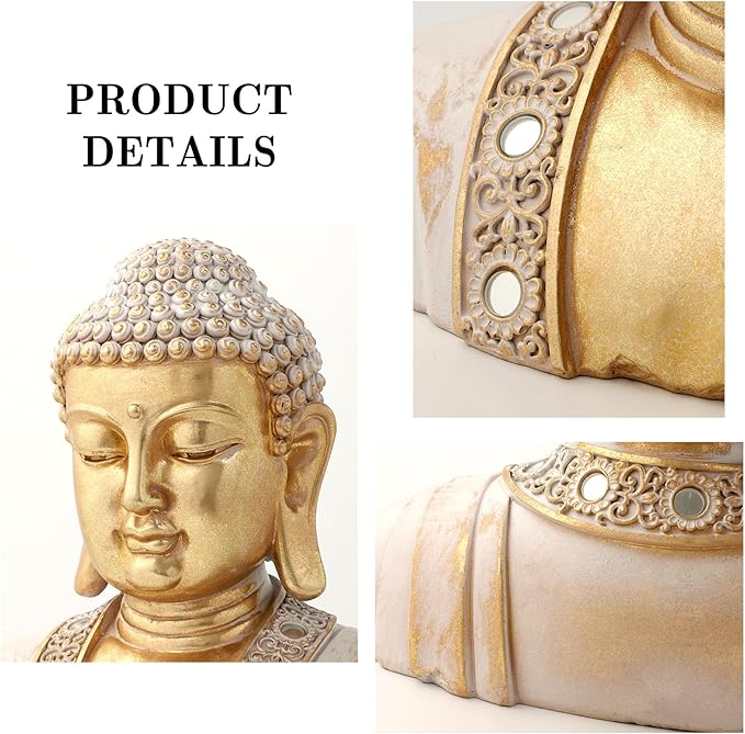 Buddha Head Statue Gold 9.5",Buddha Statues for Zen Decor Spiritual Relaxation,Meditation or Shrine- Decor -Buda– Indoor Buddha Gift for Living Room Table Office Home Decor