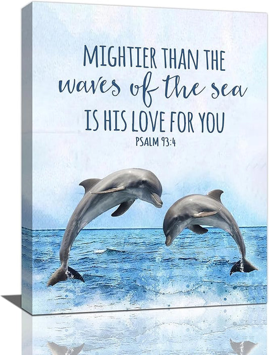 Dolphin Bathroom Decor Wall Art Ocean Coastal Wall Decor Scripture Canvas Bible Verse Prints Painting Framed Artwork for Bathroom living room Bedroom 12"x16"