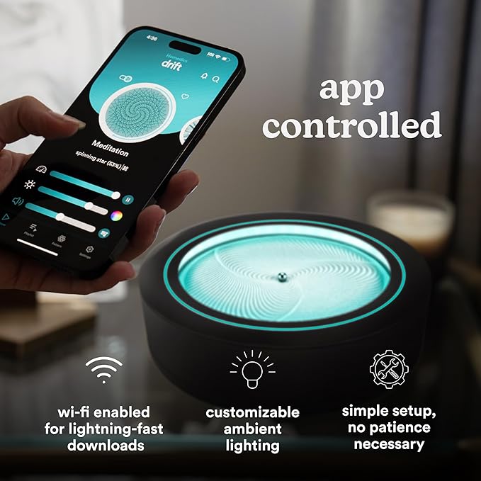 Homedics 11” Drift Sandscape, Compact Size, Zen Garden, Meditation Accessories, Decorative Sandscape, Smart LED Lighting, Wi-Fi Enabled (Black)