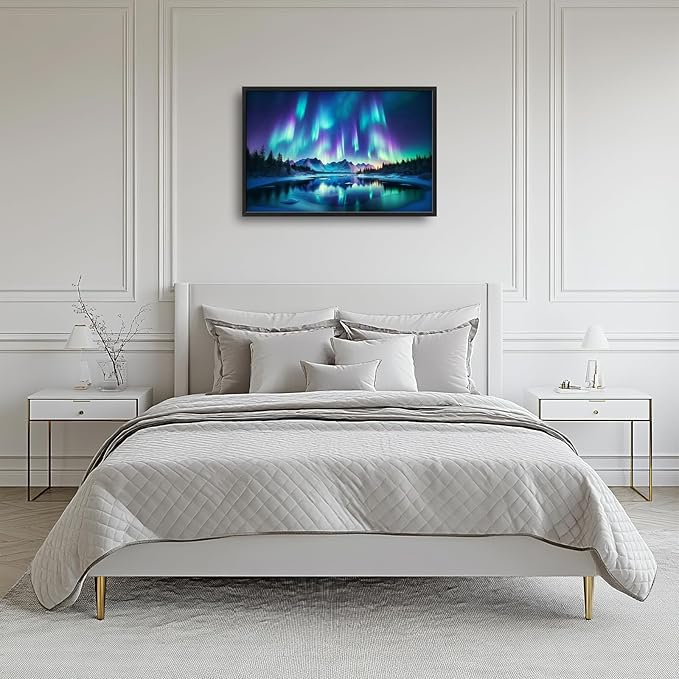 Glocmna Large Wall Art for Living Room Northern Lights Canvas Wall Decor Nature Aurora Borealis Landscape Pictures Painting Print Northern Europe Scenery Framed Artwork Decorations Gifts for Bedroom Home Office Hotel 24"x36"