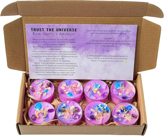 Tealight Soy Candles with Crystals And Herbs, Handmade Energy Candles, Healing Crystal Soy Candles, Aromatherapy Candles. (Purple)