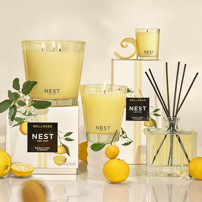 NEST New York Scented Classic Candle, Sunlit Yuzu & Neroli - 8.1 oz - Up to 60-Hour Burn Time - Reusable Glass Vessel