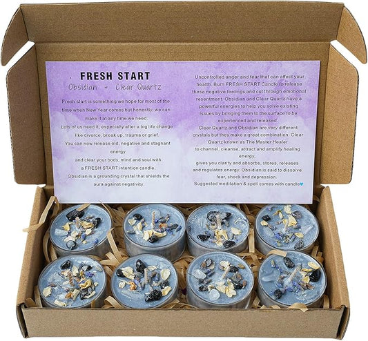 Tealight Soy Candles with Crystals And Herbs, Handmade Energy Candles, Healing Crystal Soy Candles, Aromatherapy Candles. (Grey)