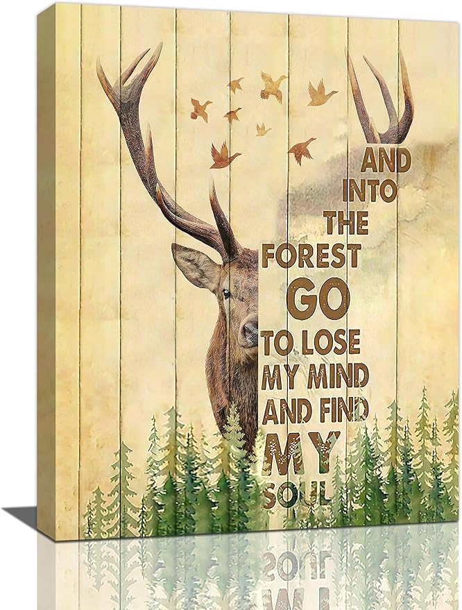 Deer Decor wall art Peace and nature canvas Pictures Forest Wall Decor Elk Canvas Prints Painting Framed Artwork for Bathroom living room Bedroom 16"x20"