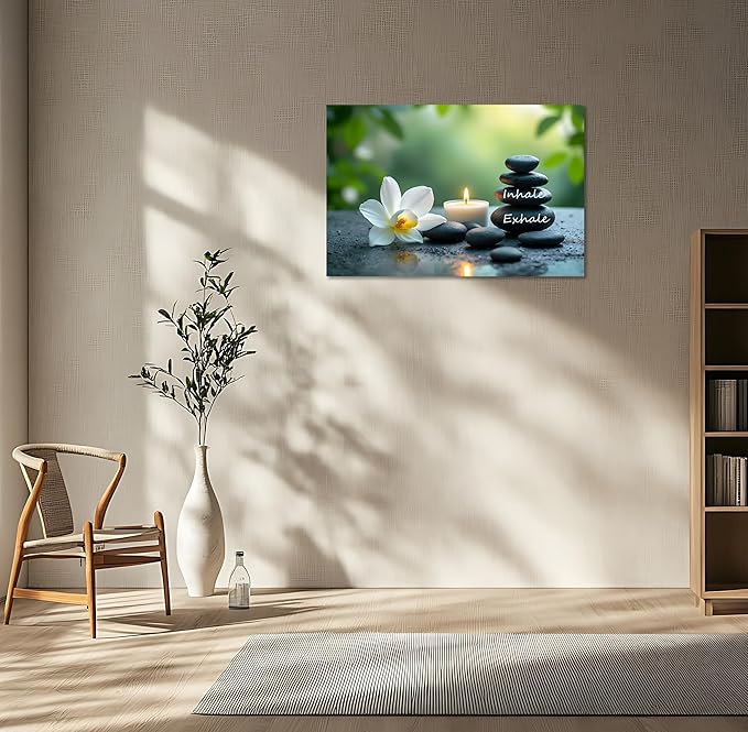 YIOZHAOFH Louts Wall Art Yoga Room Painting Zen Office Decor Women Spa Picture Calming Relax Canvas Prints Inhale Exhale Artwork Framed for Living Room Ready to Hang (12L" x 16W")