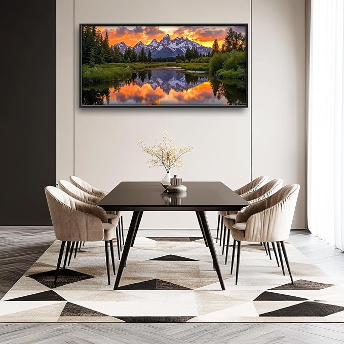 Large Mountain Lake Wall Art for Living Room, Forest Tree Canvas Wall Decor, Sunset Pictures Framed Painting, Natural Landscape Artwork for Bedroom Office 60L'' × 30W''