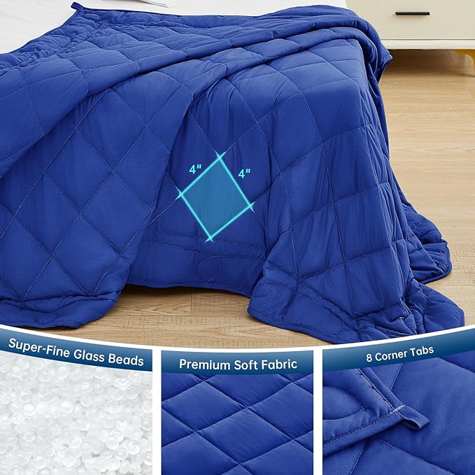OMYSTYLE Weighted Blanket for Adults (15lbs, 80''x87'') - Queen Size Heavy Throw Blanket, Breathable and Cooling Microfiber Material with Premium Glass Bead for All Season Use, Machine Washable, Blue
