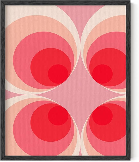 HAUS AND HUES Colorful Abstract Wall Art - Minimalist Retro Picture for Living Room Decor, Red and Pink Modern Wall Art Painting (Pink Mod, Black Frame, 8x10)