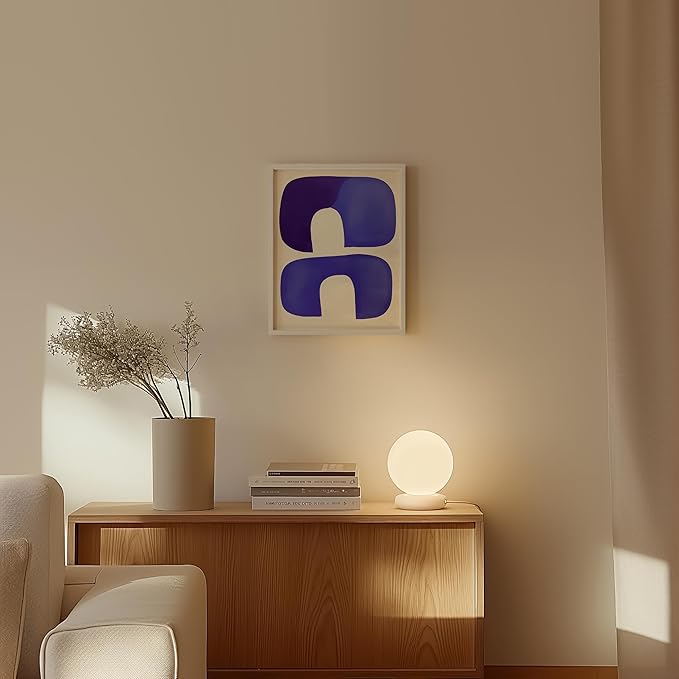 HAUS AND HUES Modern Abstract Wall Art - Blue and Green Living Room Art, Modern Artwork for Walls, Minimalist Picture for Living Room(Blue Tribal Shapes, White Frame, 11x14)