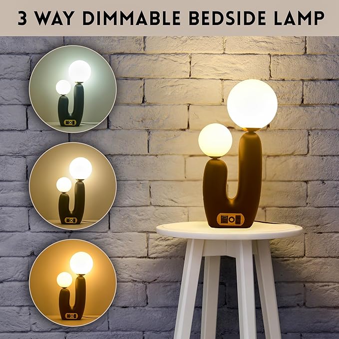 Decorative Mushroom Lamp, Resin Lamp for Desk, Unique Globe Lamps for Bedrooms and Side Tables, Desk Lamps for Night Stands, Portable Table Lamps for Living Room (Black)