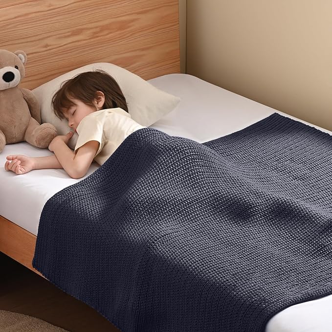 Guohaoi Knitted Weighted Blanket Kids (Dark Grey 50"x60" 5lbs) No Beads Cooling Heavy Blanket, Home Decor Breathable Chunky Knit Throw Blanket for All-Season Use