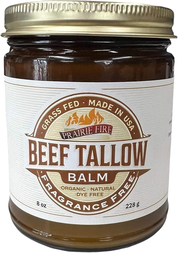 Beef Tallow Balm - 8 oz - Made in USA - Organic Grass Fed and Finished - Moisturizing Skin Care Peppermint