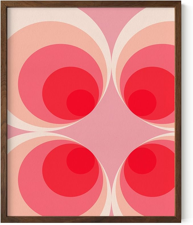 HAUS AND HUES Colorful Abstract Wall Art - Minimalist Retro Picture for Living Room Decor, Red and Pink Modern Wall Art Painting (Pink Mod, Walnut Frame, 16x20)