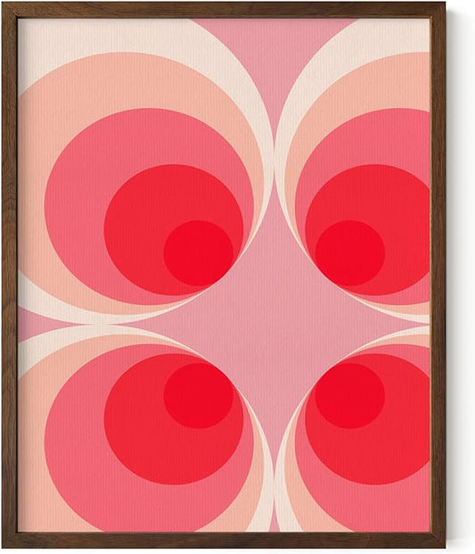 HAUS AND HUES Colorful Abstract Wall Art - Minimalist Retro Picture for Living Room Decor, Red and Pink Modern Wall Art Painting (Pink Mod, Walnut Frame, 16x20)