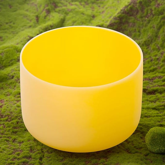Leize Quartz Crystal Singing Bowl 432hz E Note Solar Plexus Chakra Yellow 10" with Suede Striker