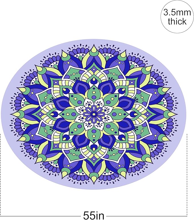 nuveti Large Meditation Mat Round Yoga Mat Pilates Yoga Mat 3.5mm Thick Natural Tree Rubber Base Non Slip, Extra Thick Grip. Thicker, Longer, and Wider for More Comfort and Support（55''x55''）