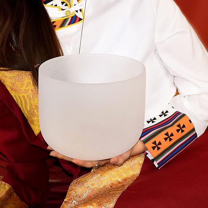 TOPFUND 8" G Note Crystal Singing Bowl Throat Chakra with Heavy Duty Carrying Case and Suede Mallet
