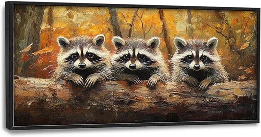 Raccoon Wall Art Raccoons Pictures Wall Decor Abstract Fall Large Master Over Above Bed Canvas Prints Autumn Horizontal Modern Artwork Painting Home Office Decorations For Kitchen Bedroom 30"x60"