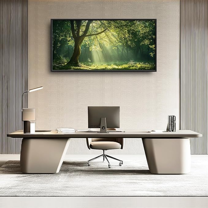 Framed Large Wall Art for Living Room, Green Forest Tree Canvas Wall Decor, Large Nature Pictures Framed Painting, Natural Landscape Artwork for Bedroom Office Home Decor 60L'' × 30W''