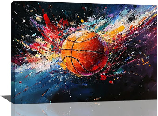 Olivine Basketball Wall Art, Graffiti Sports Picture, Colorful Sport Canvas Print Painting, Framed Artwork for Bathroom Bedroom Living Room Office Home Decoration 24"x16"