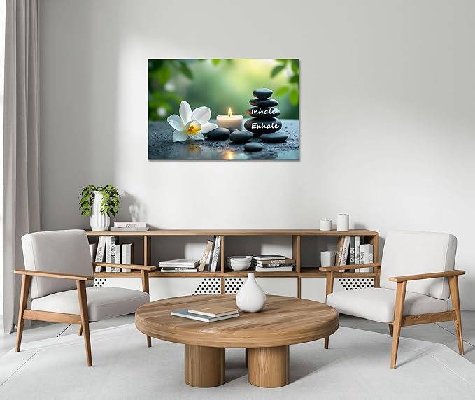 YIOZHAOFH Louts Wall Art Yoga Room Painting Zen Office Decor Women Spa Picture Calming Relax Canvas Prints Inhale Exhale Artwork Framed for Living Room Ready to Hang (20L x 30W)