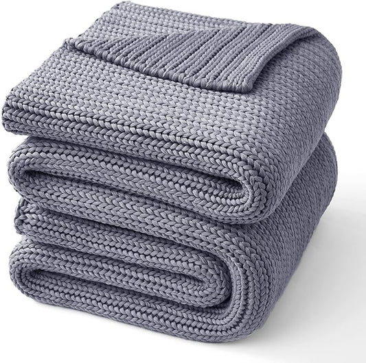 Guohaoi Knitted Weighted Blanket for Adults (Light Grey 60"x80" 20lbs) No Beads Cooling Throw Blanket for Hot Sleepers, Home Decor Breathable Chunky Knit Heavy Blanket Use on Queen/King Size Bed