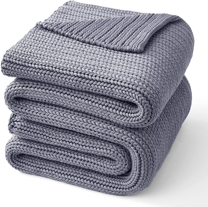 Guohaoi Knitted Weighted Blanket for Adults (Light Grey 60"x80" 17lbs) No Beads Cooling Throw Blanket for Hot Sleepers, Home Decor Breathable Chunky Knit Heavy Blanket Use on Queen/King Size Bed